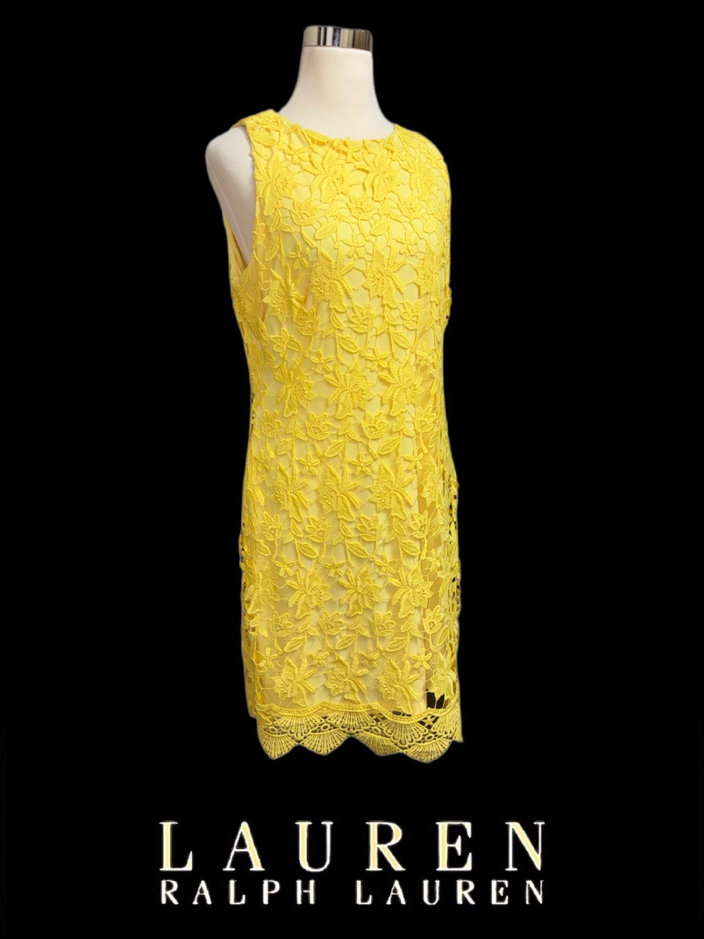 Lace Appliqué Ralph Lauren Dress in Bright Yellow
